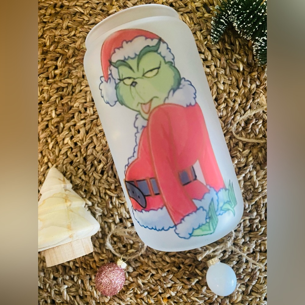 Grinch Resting Face Glass Cup!